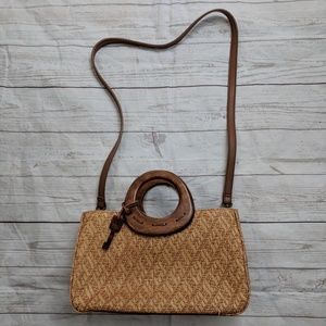 Fossil Tiki Straw Wood Handles Crossbody Purse
